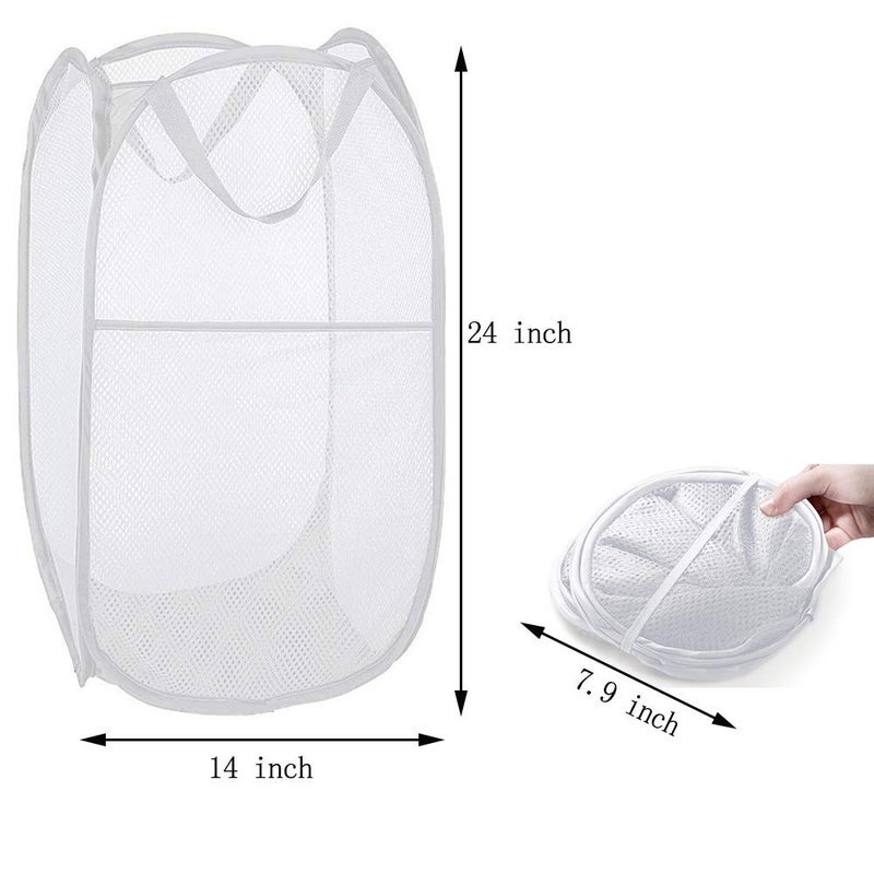 Buenod Pop up Laundry Hamper, Portable Foldable Mesh Clothes Hamper for Kids Room, College Dorm or Travel, Collapsible Laundry Basket for Storage, White - Image 2